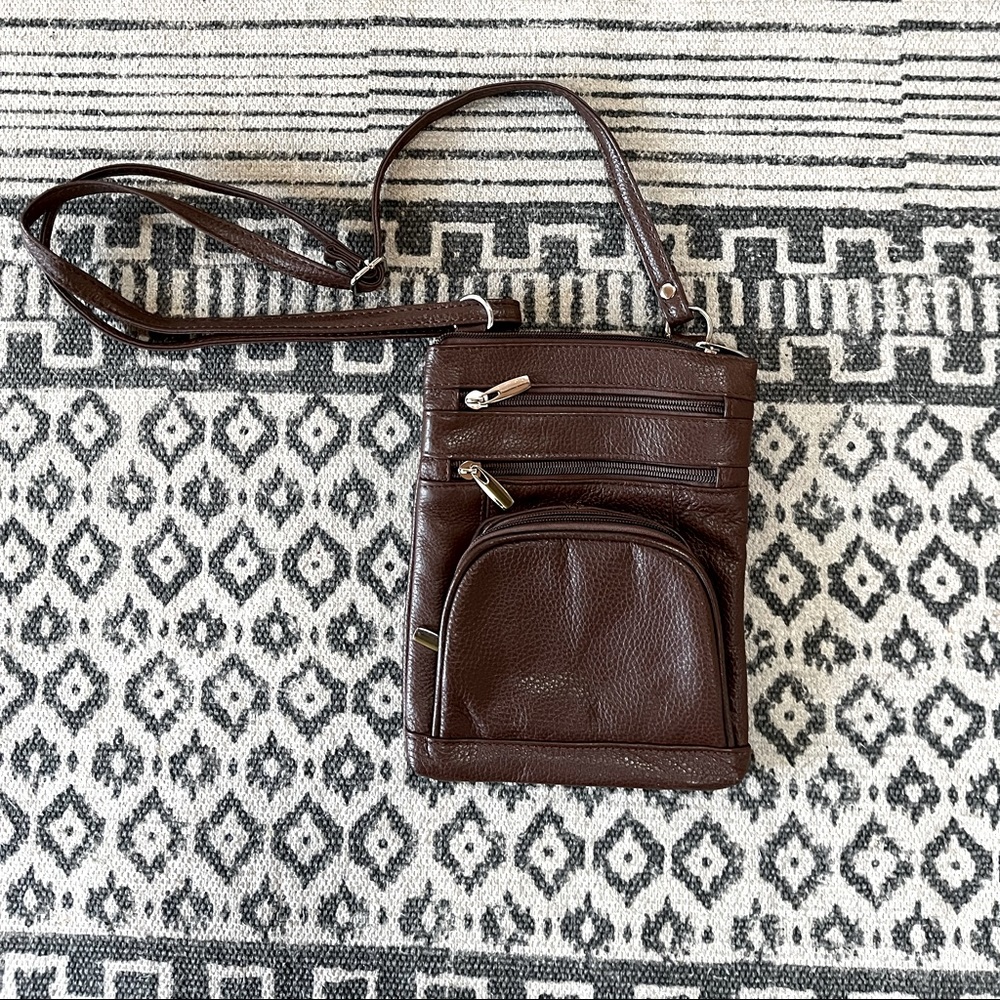 Brown leather pocketbook with adjustable strap NWOT